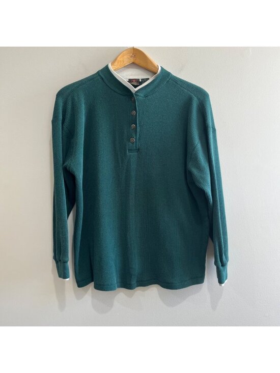 Greatland Other - Great land Apparel Vtg Henley Waffle Knit Shirt Mens M Green 90s
